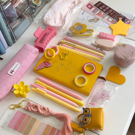 🌼 Yellow & Pink Aesthetic Stationery Set